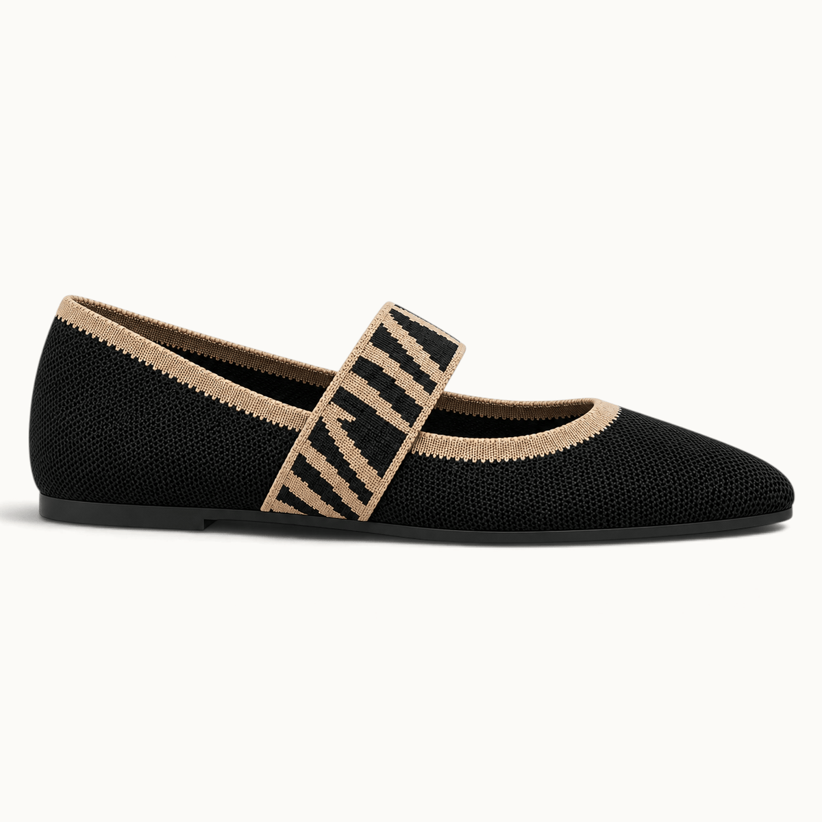 montelore-souliers Babies femme plates en maille tricotée noir et beige à bout pointu
