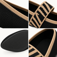 montelore-souliers Babies femme plates en maille tricotée noir et beige à bout pointu