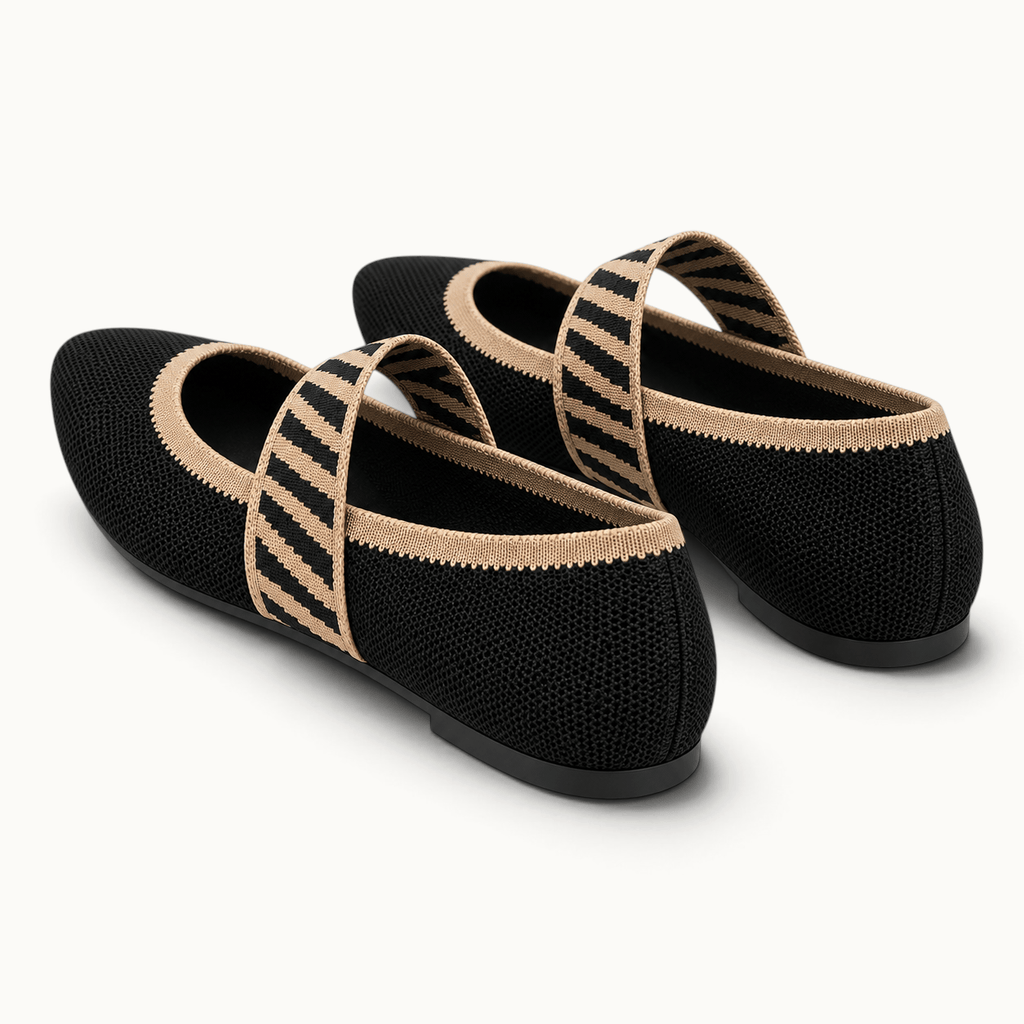 montelore-souliers Babies femme plates en maille tricotée noir et beige à bout pointu