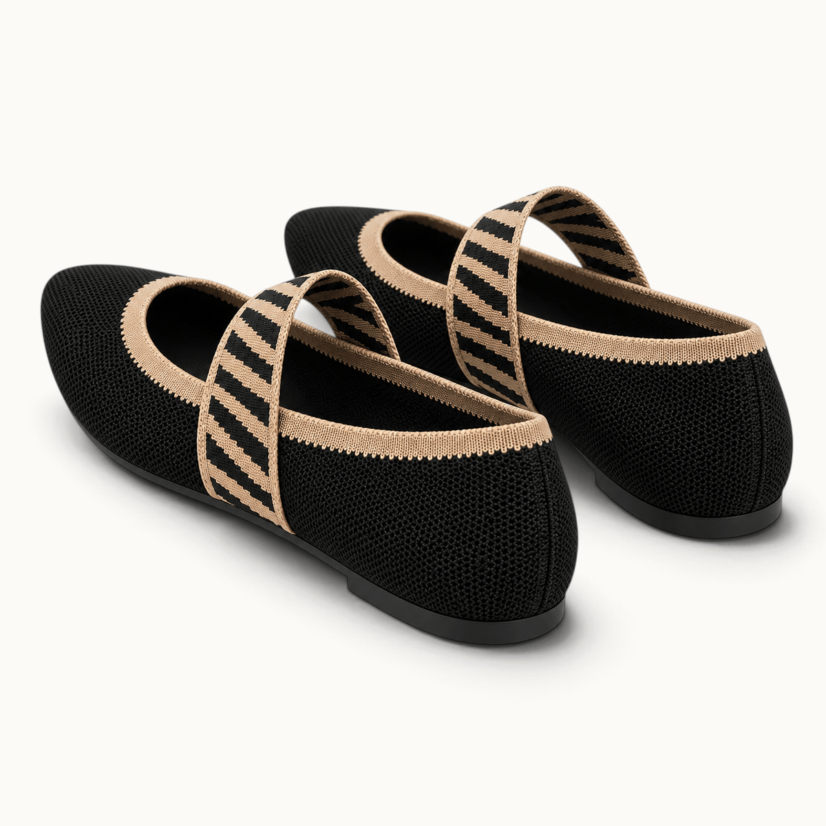 montelore-souliers Babies femme plates en maille tricotée noir et beige à bout pointu
