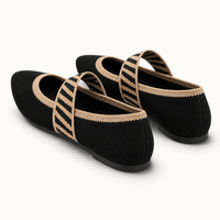 montelore-souliers Babies femme plates en maille tricotée noir et beige à bout pointu