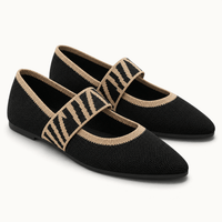 montelore-souliers Babies femme plates en maille tricotée noir et beige à bout pointu