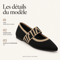 montelore-souliers Babies femme plates en maille tricotée noir et beige à bout pointu