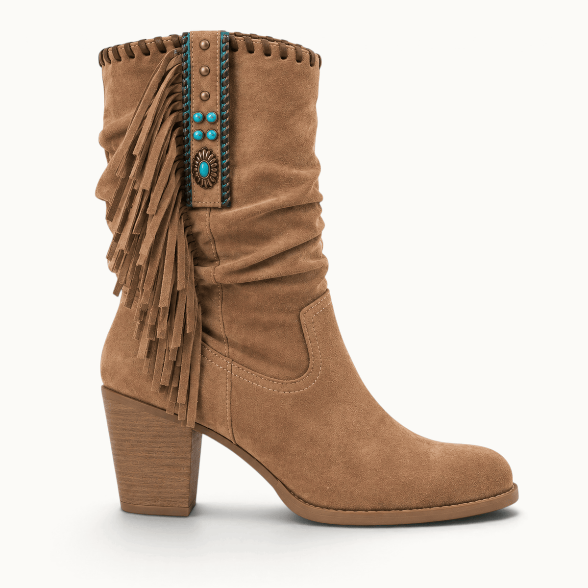 montelore-souliers Bottes de cow-boy femme marron en daim à franges