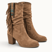 montelore-souliers Bottes de cow-boy femme marron en daim à franges