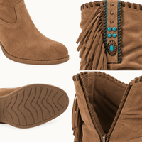 montelore-souliers Bottes de cow-boy femme marron en daim à franges