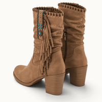 montelore-souliers Bottes de cow-boy femme marron en daim à franges