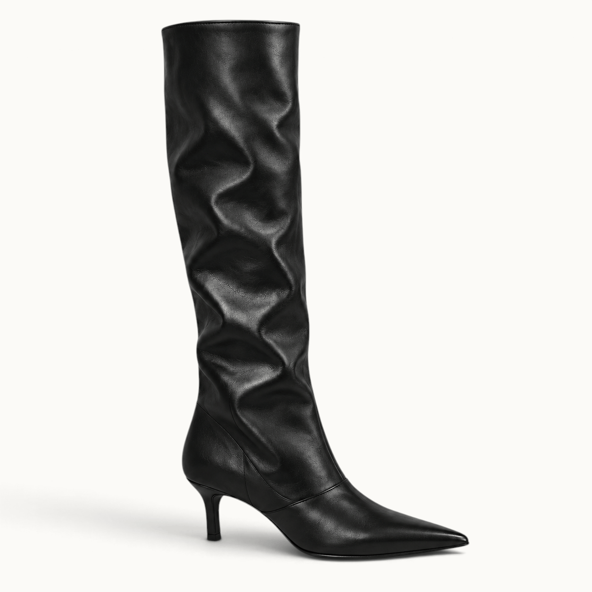 montelore-souliers Bottes femme noires plissées hauteur genou à bout pointu