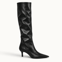 montelore-souliers Bottes femme noires plissées hauteur genou à bout pointu