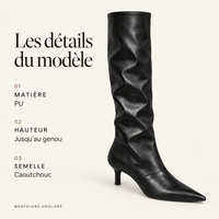 montelore-souliers Bottes femme noires plissées hauteur genou à bout pointu