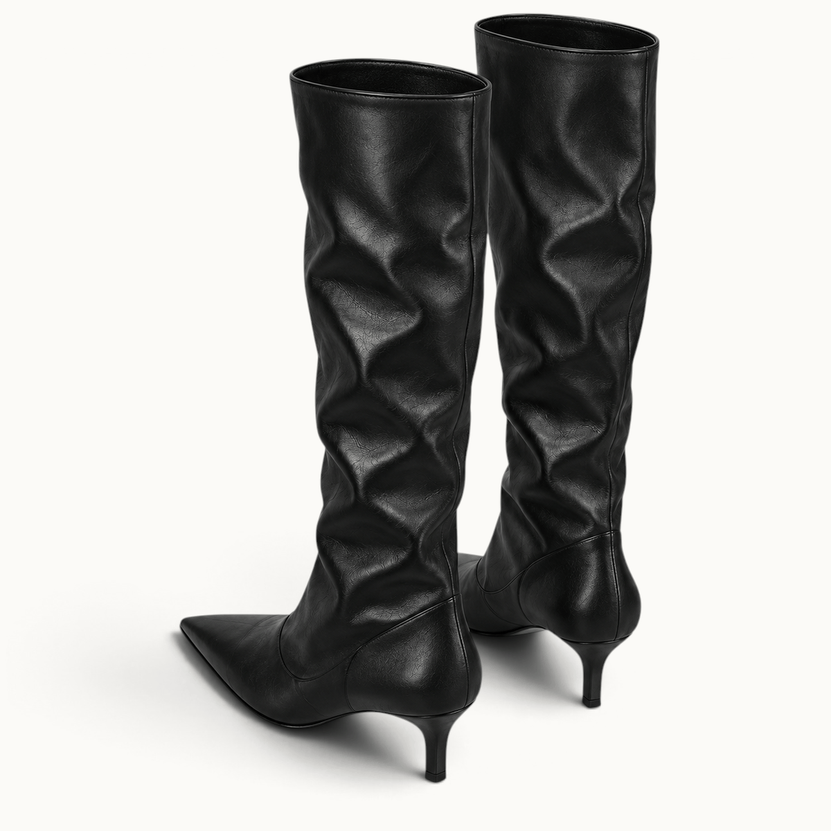 montelore-souliers Bottes femme noires plissées hauteur genou à bout pointu