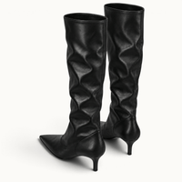 montelore-souliers Bottes femme noires plissées hauteur genou à bout pointu