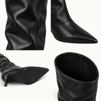 montelore-souliers Bottes femme noires plissées hauteur genou à bout pointu