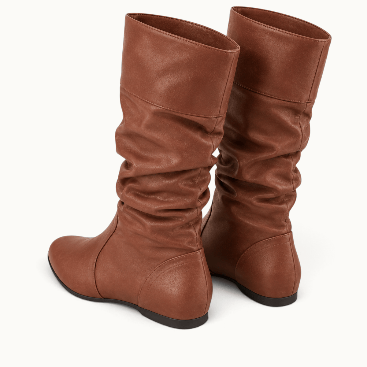 montelore-souliers Bottes mi-mollet plissées femme en similicuir à talon plat