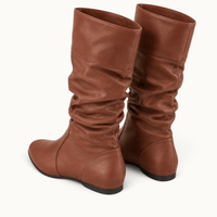 montelore-souliers Bottes mi-mollet plissées femme en similicuir à talon plat