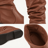 montelore-souliers Bottes mi-mollet plissées femme en similicuir à talon plat