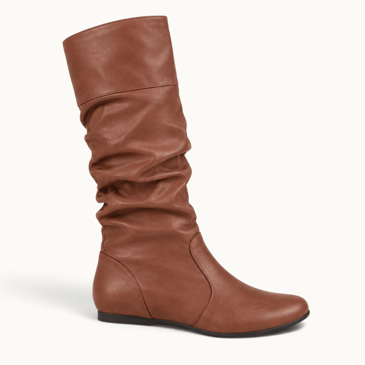 montelore-souliers Bottes mi-mollet plissées femme en similicuir à talon plat