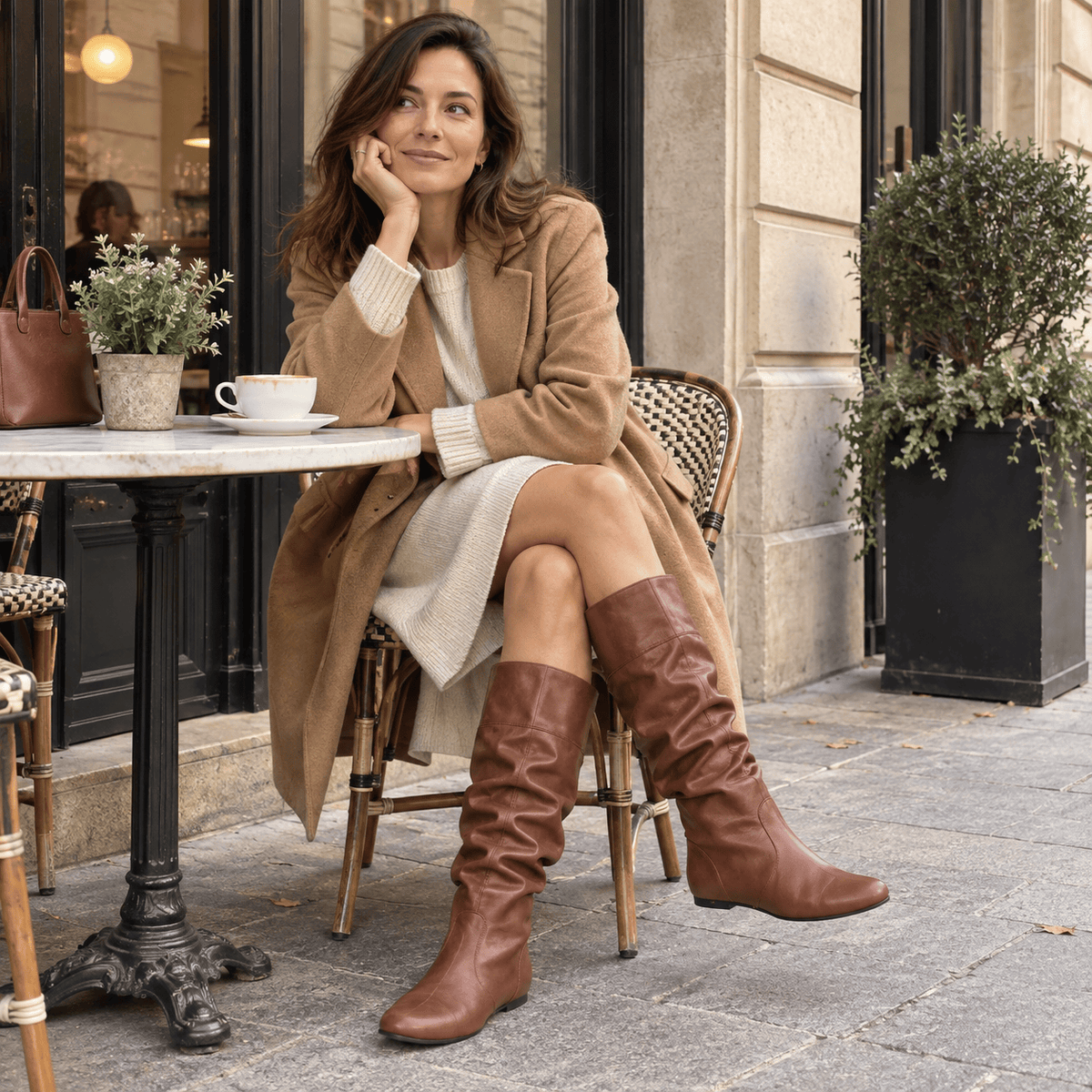 montelore-souliers Bottes mi-mollet plissées femme en similicuir à talon plat