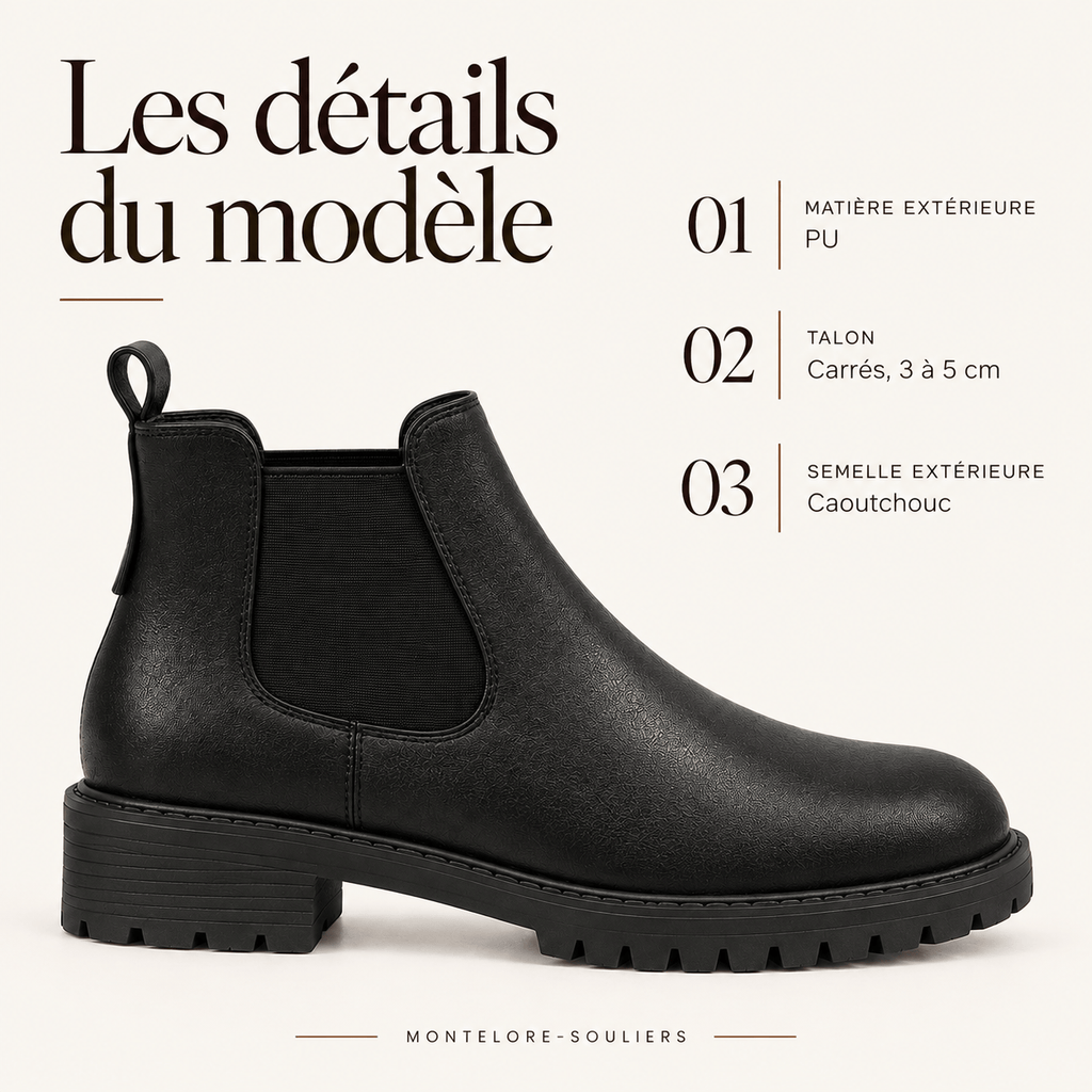 montelore-souliers Bottes Noires Femme Chelsea Noir