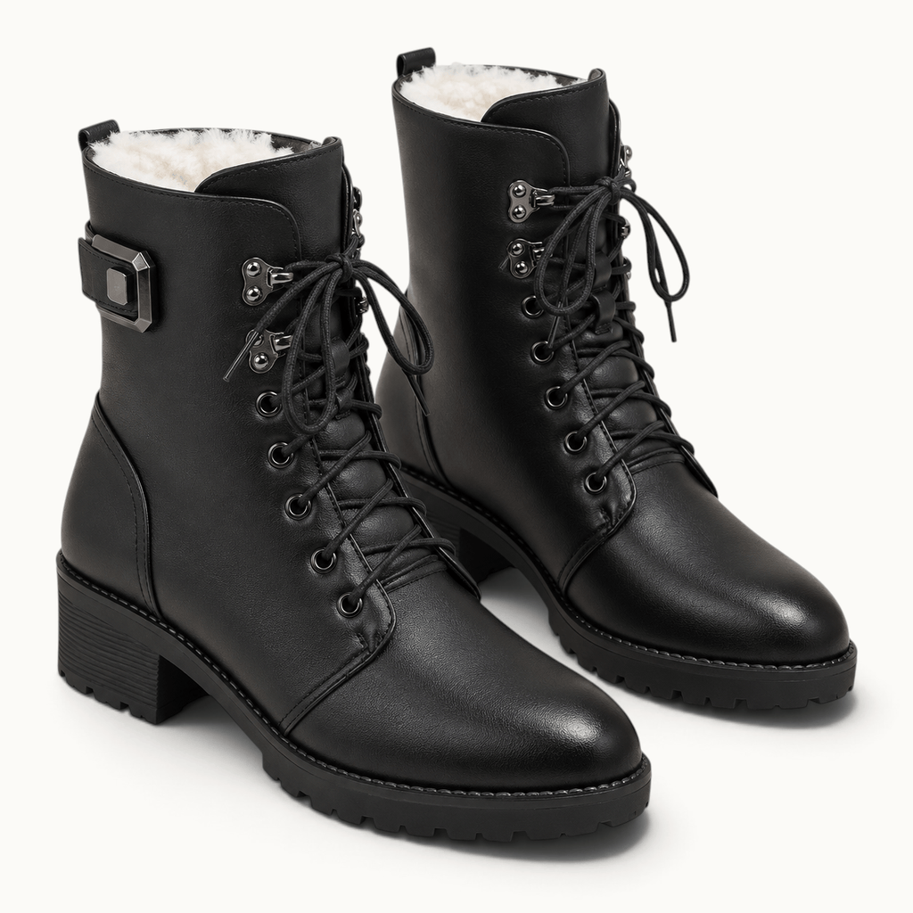 montelore-souliers Bottines À Lacets Femme Cuir Chaudes Fourrées