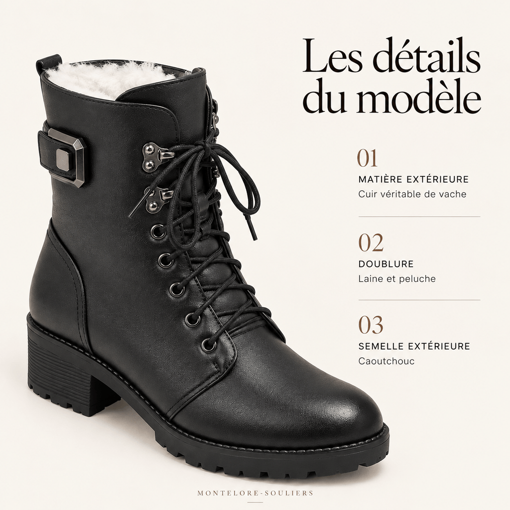 montelore-souliers Bottines À Lacets Femme Cuir Chaudes Fourrées