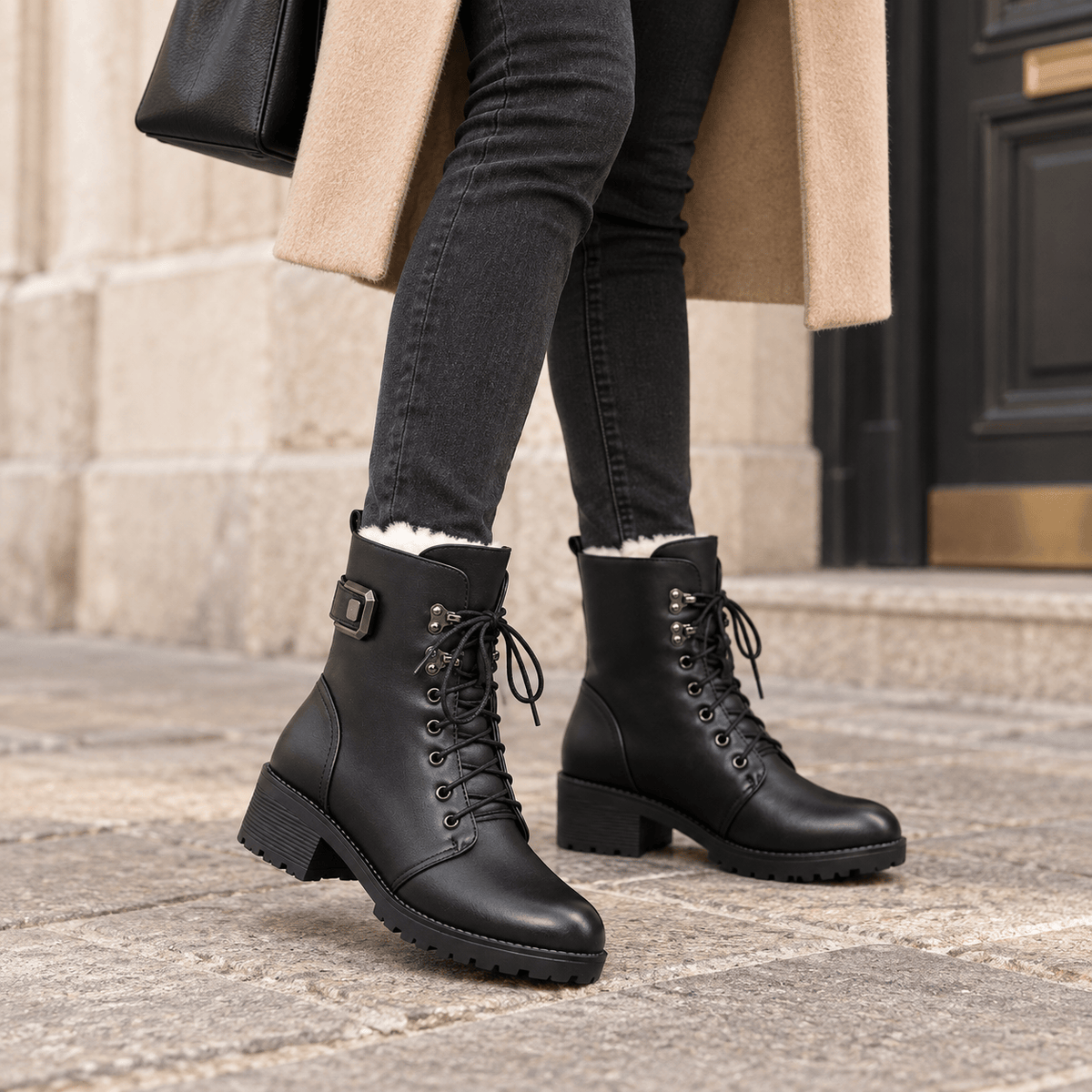 montelore-souliers Bottines À Lacets Femme Cuir Chaudes Fourrées