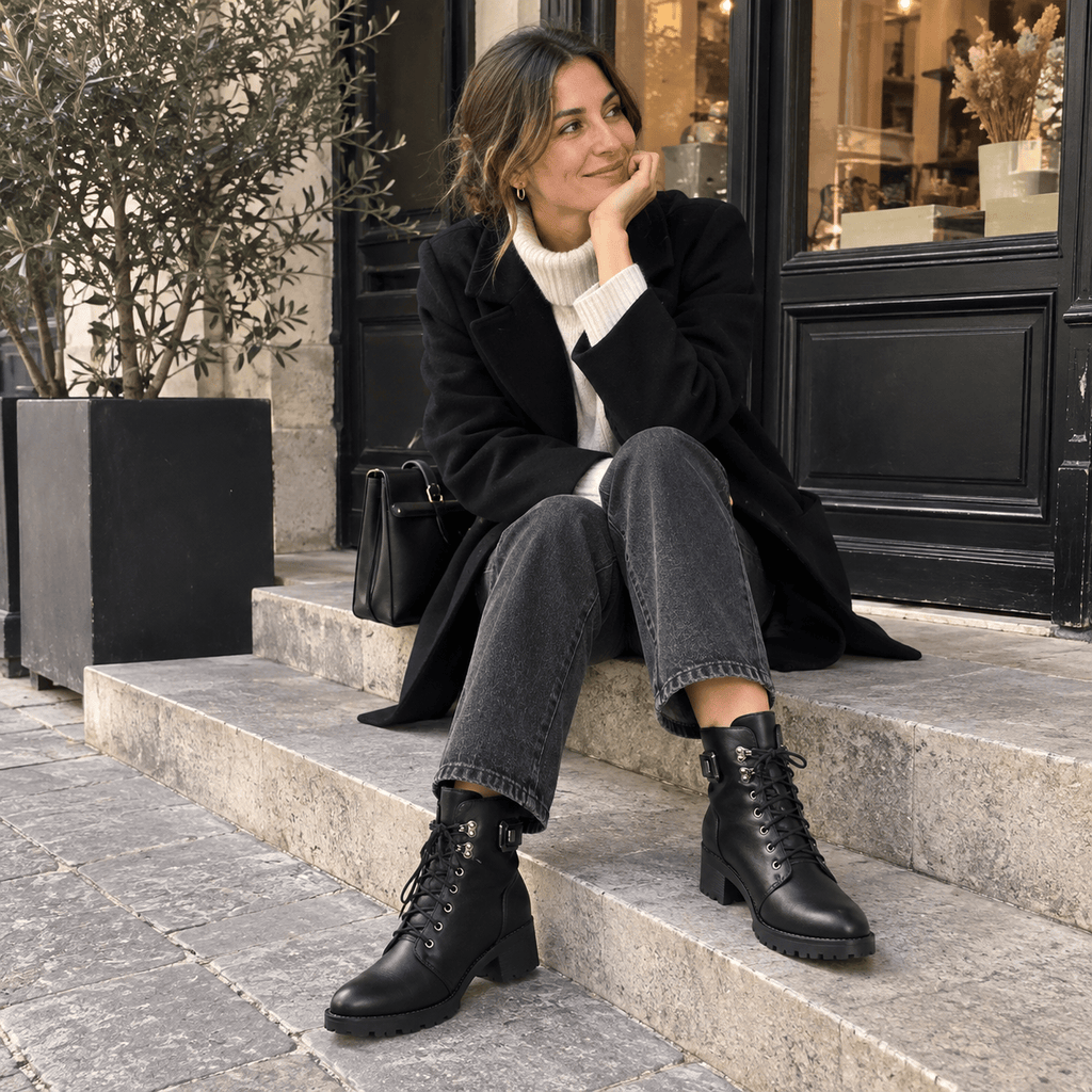 montelore-souliers Bottines À Lacets Femme Cuir Chaudes Fourrées