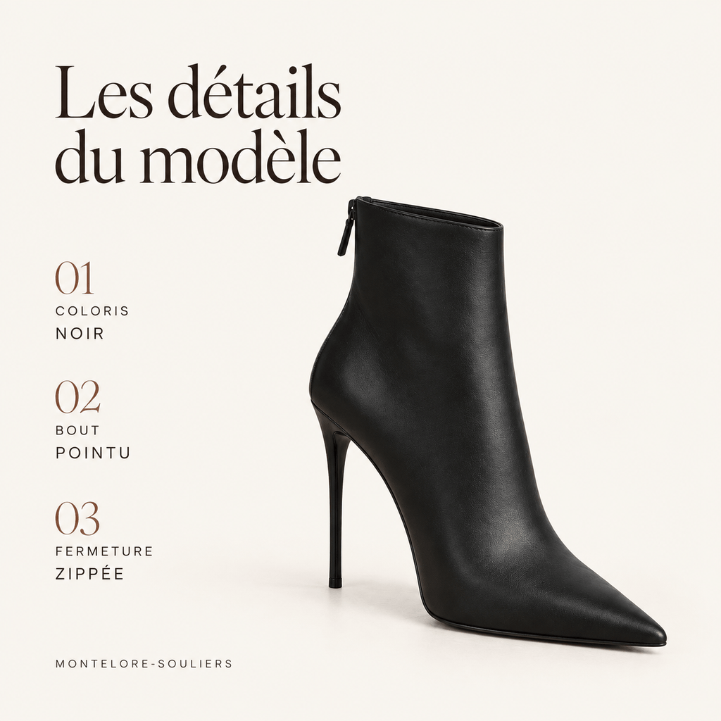 montelore-souliers Bottines À Talons Noires Femme Noir Bout Pointu
