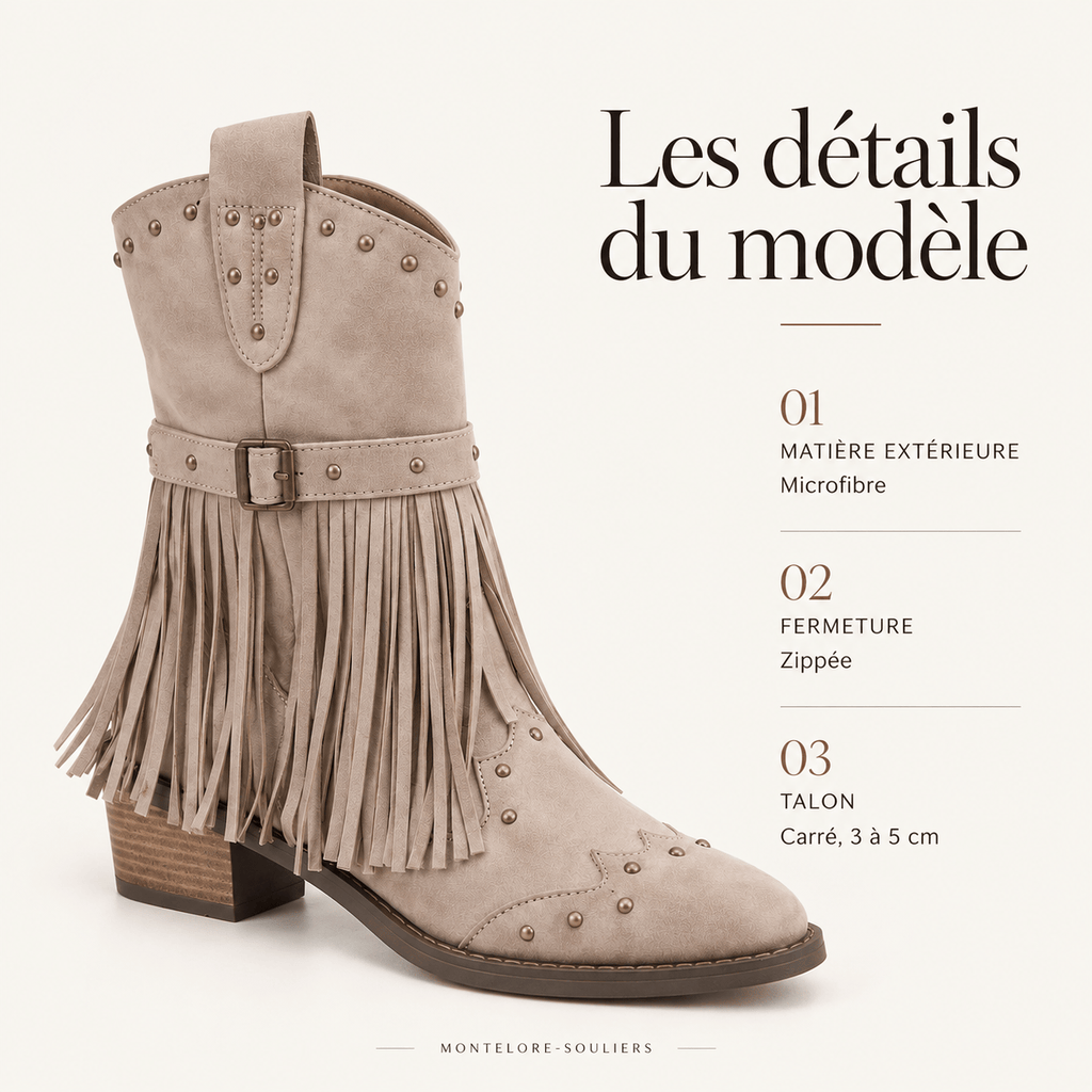 montelore-souliers Bottines Automne À Franges Style Western