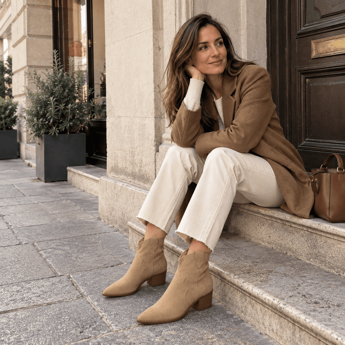 montelore-souliers Bottines Beige Cuir Style Western Suédé