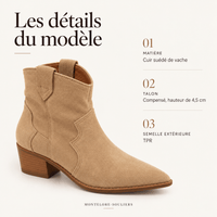 montelore-souliers Bottines Beige Cuir Style Western Suédé