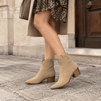 montelore-souliers Bottines Beige Cuir Style Western Suédé