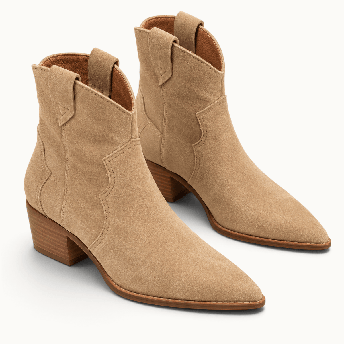 montelore-souliers Bottines Beige Cuir Style Western Suédé