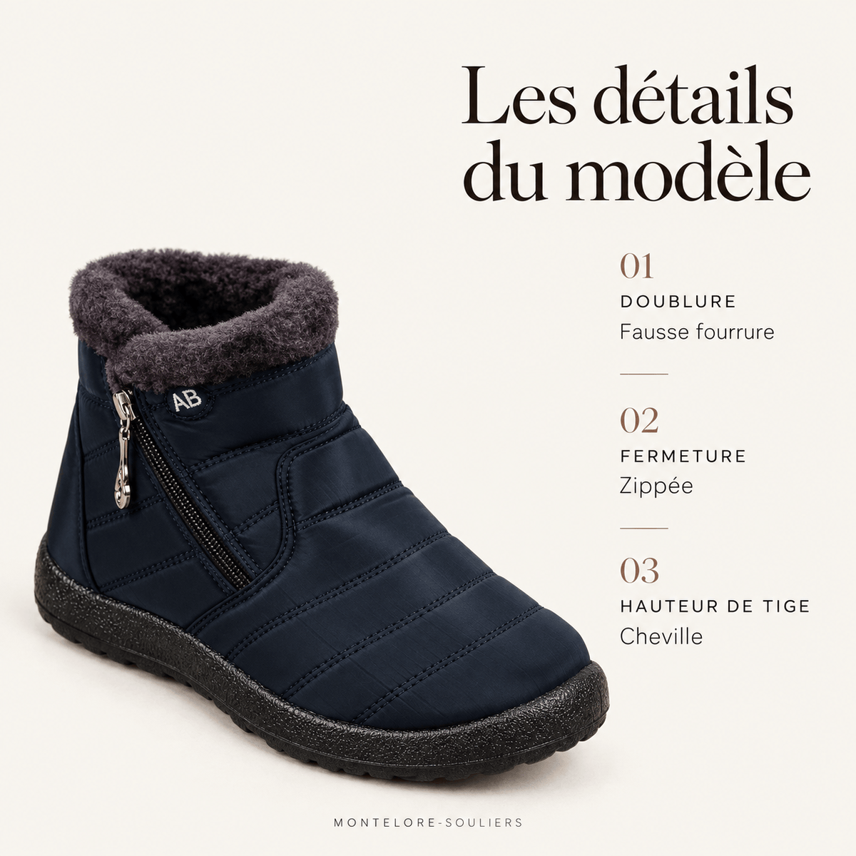 montelore-souliers Bottines Boots Femme Fourrées Imperméables