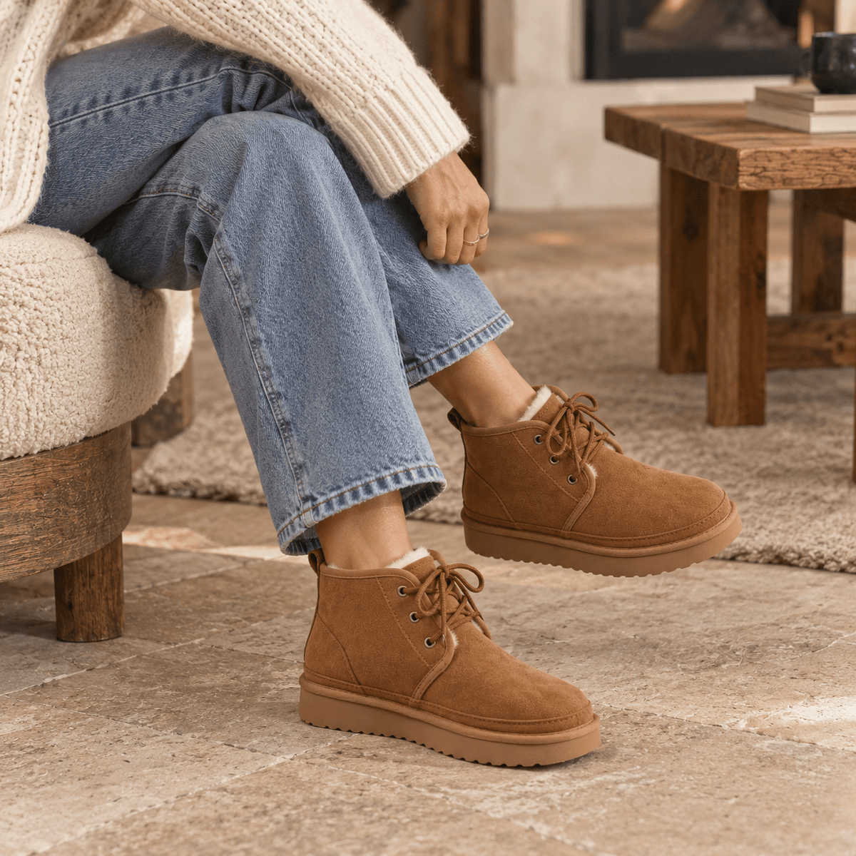montelore-souliers Bottines Camel Femme Fourrées En Suédine