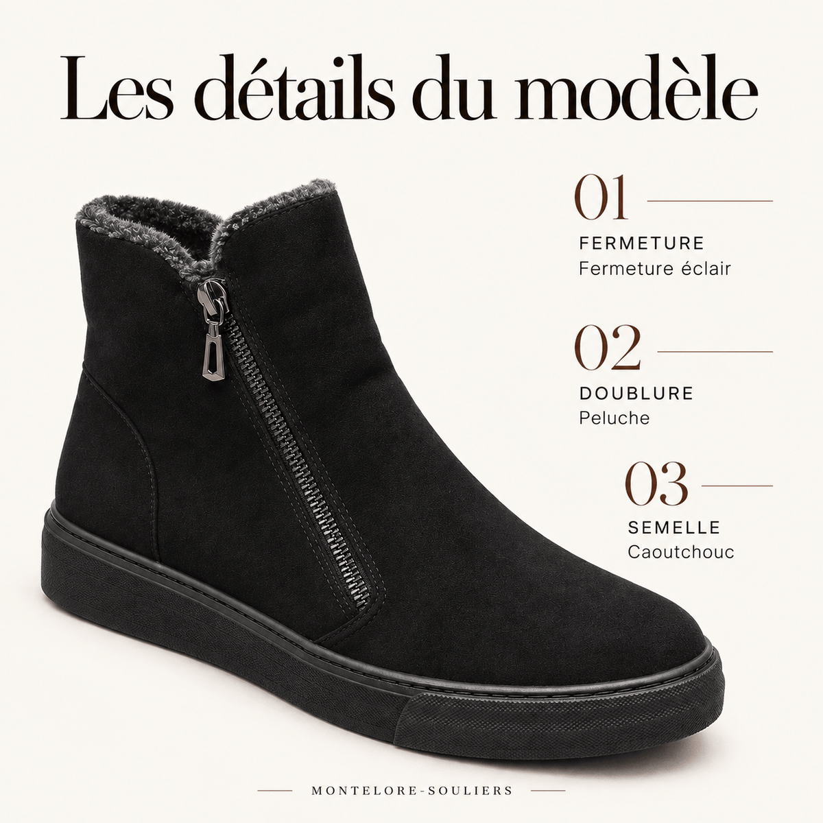 montelore-souliers Bottines Chaudes En Peluche À Fermeture Éclair