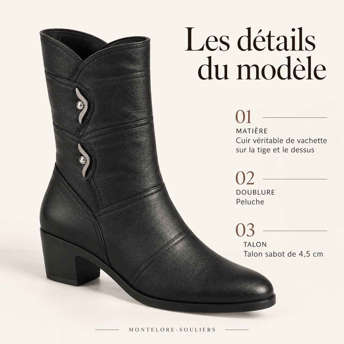 montelore-souliers Bottines Cuir De Vachette Mi-Mollet