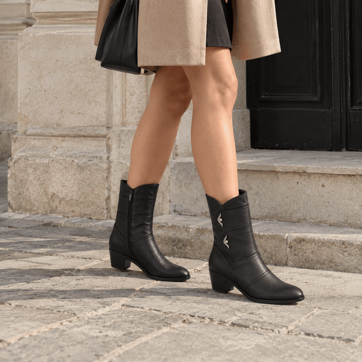 montelore-souliers Bottines Cuir De Vachette Mi-Mollet