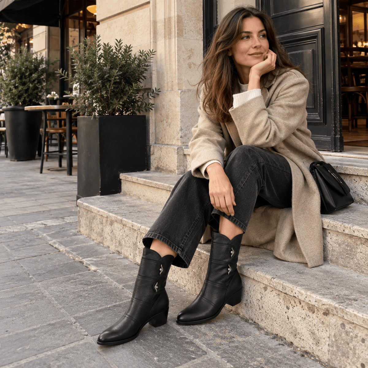 montelore-souliers Bottines Cuir De Vachette Mi-Mollet