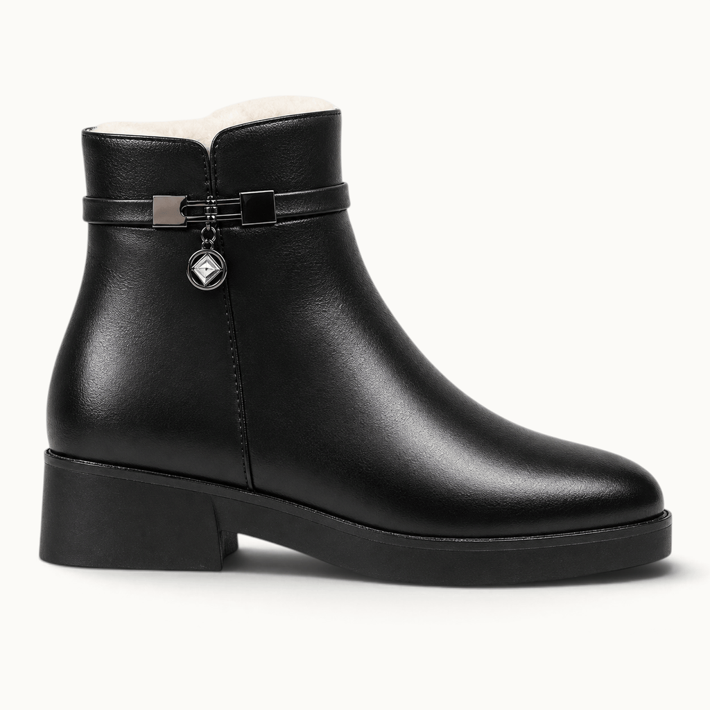 montelore-souliers Bottines Cuir Noir Femme Doublées Laine