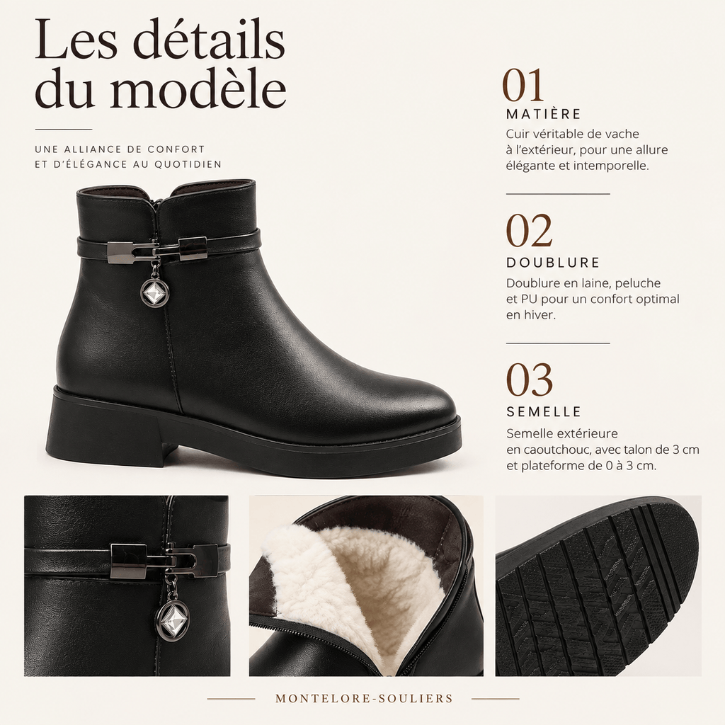 montelore-souliers Bottines Cuir Noir Femme Doublées Laine