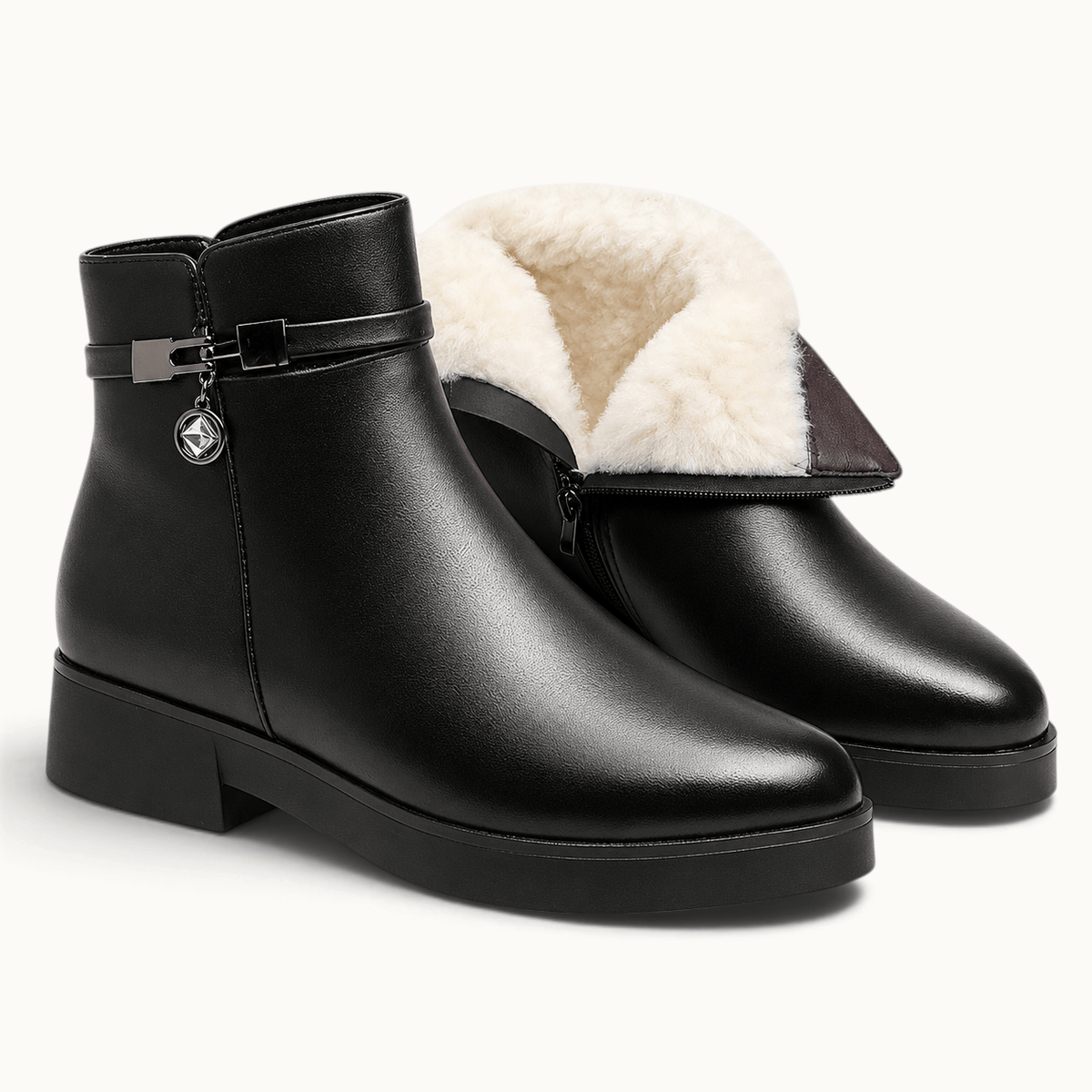 montelore-souliers Bottines Cuir Noir Femme Doublées Laine