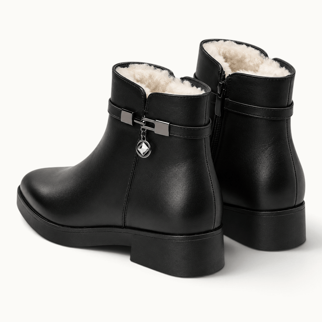 montelore-souliers Bottines Cuir Noir Femme Doublées Laine