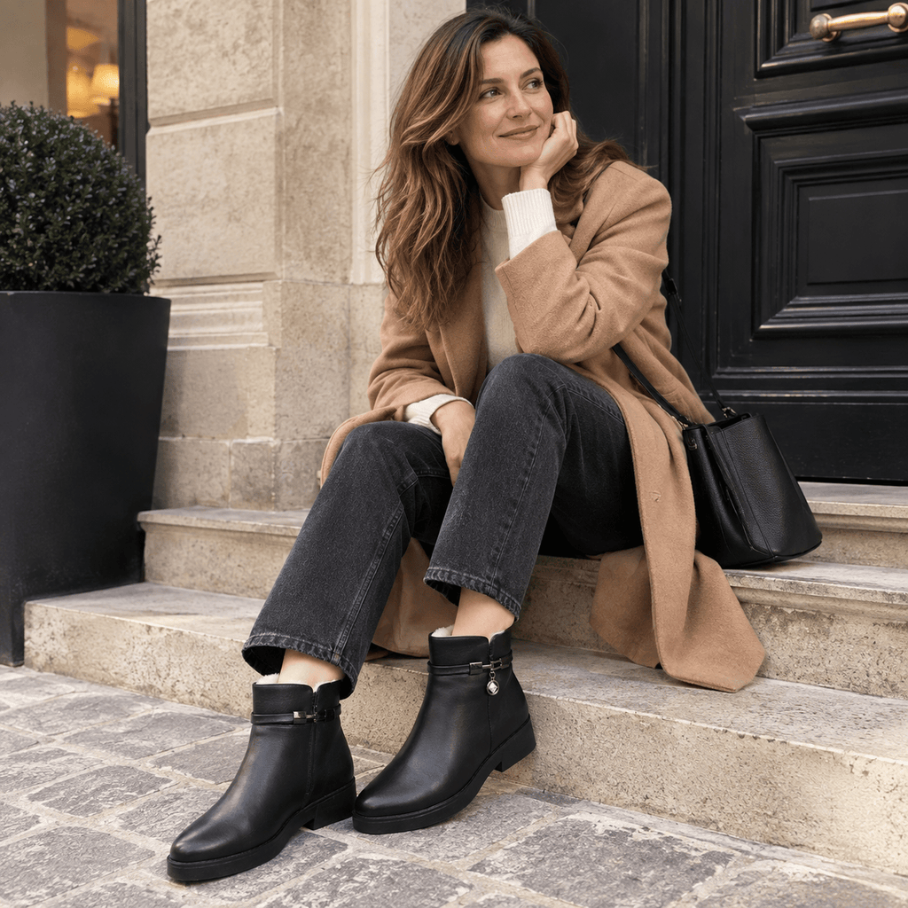 montelore-souliers Bottines Cuir Noir Femme Doublées Laine