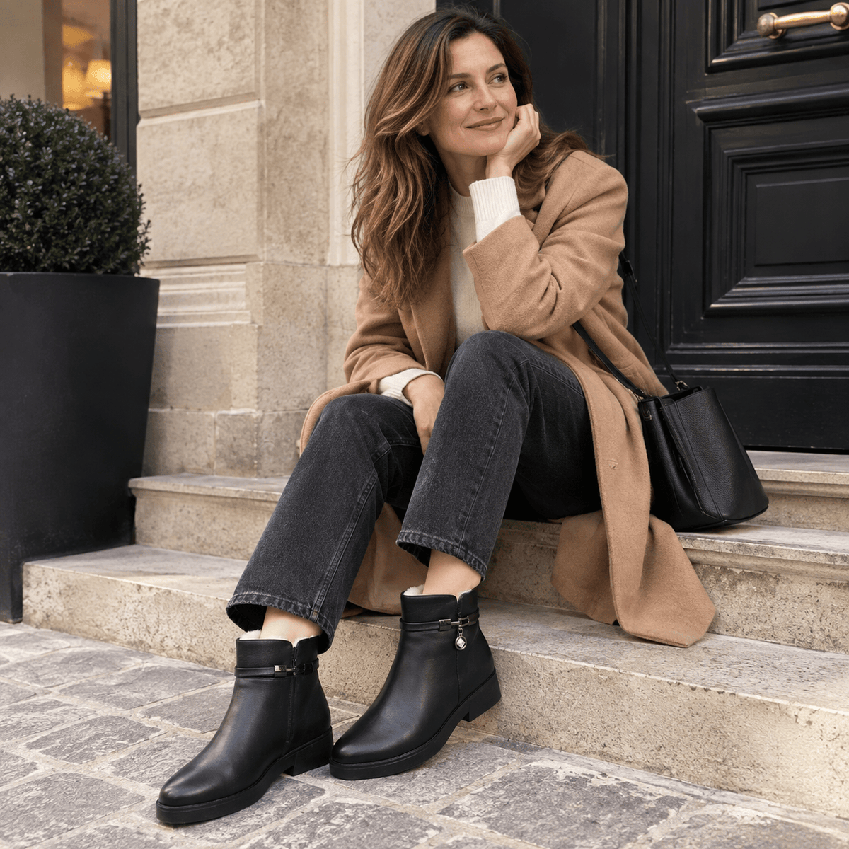 montelore-souliers Bottines Cuir Noir Femme Doublées Laine