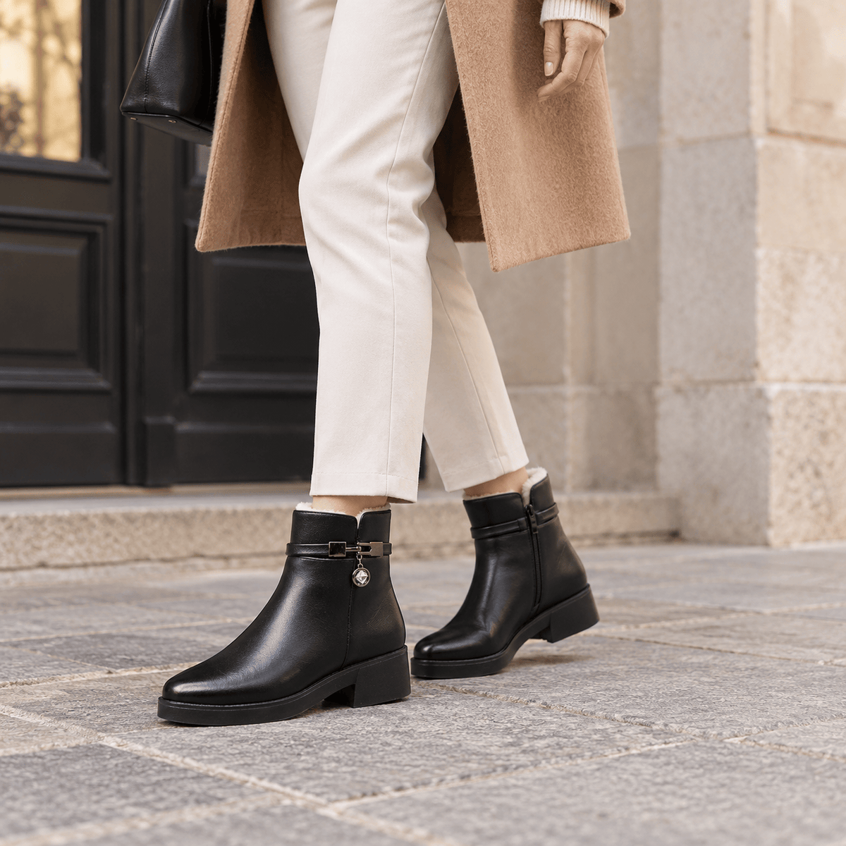 montelore-souliers Bottines Cuir Noir Femme Doublées Laine