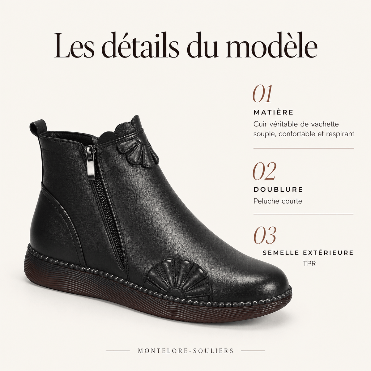 montelore-souliers Bottines Cuir Souple De Vachette Plates