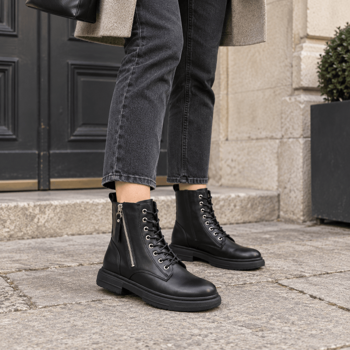 montelore-souliers Bottines Cuire Femme En Cuir Véritable À Lacets Et Fermeture