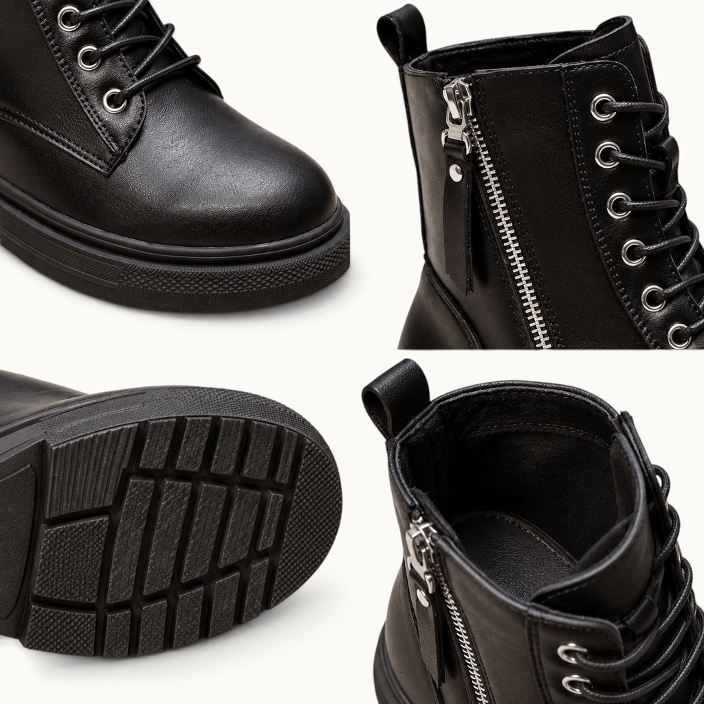 montelore-souliers Bottines Cuire Femme En Cuir Véritable À Lacets Et Fermeture