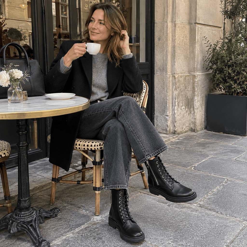 montelore-souliers Bottines Cuire Femme En Cuir Véritable À Lacets Et Fermeture